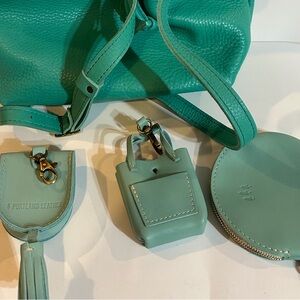 Teal Leather Drawstring Bucket Bag - Women's Shoulder Bag